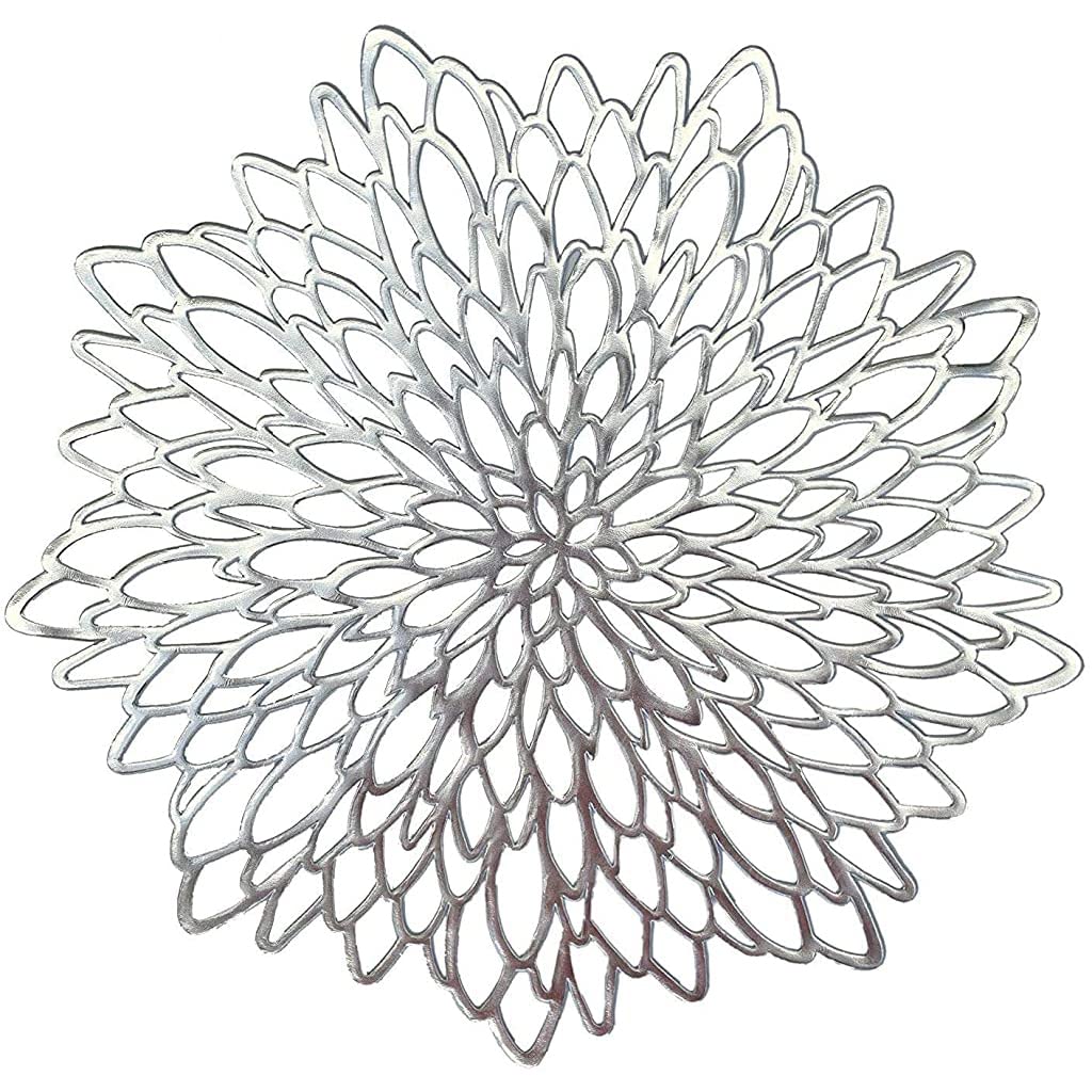 HASTHIP PVC Table Mat, Placemats Sets of 2, 15'' Round Leaf Place Mats, Cutwork Design Dining Table Mats, Washable Heat Resistant Vinyl Table Mats for Morden Kitchen Dining Table Wedding (Silver) HASTHIP PVC Table Mat, Placemats Sets of 2, 15'' Round Leaf Place Mats, Cutwork Design Dining Table Mats, Washable Heat Resistant Vinyl Table Mats for Morden Kitchen Dining Table Wedding (Silver)